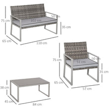 Load image into Gallery viewer, Stylish 4-Piece Grey Rattan Outdoor Seating Set for Ultimate Comfort
