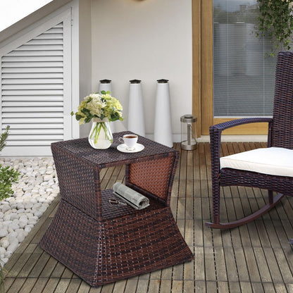 Outsunny Rattan Coffee Table with Umbrella Hole & Storage - Stylish Brown Design