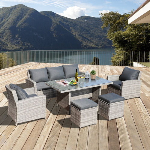 Outdoor 6-Piece Rattan Dining Set with Cushions – Perfect Garden Furniture!