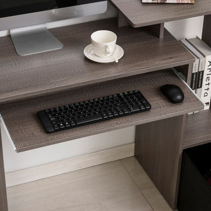 Stylish Grey Computer Desk with Storage Drawer & Sliding Keyboard Tray
