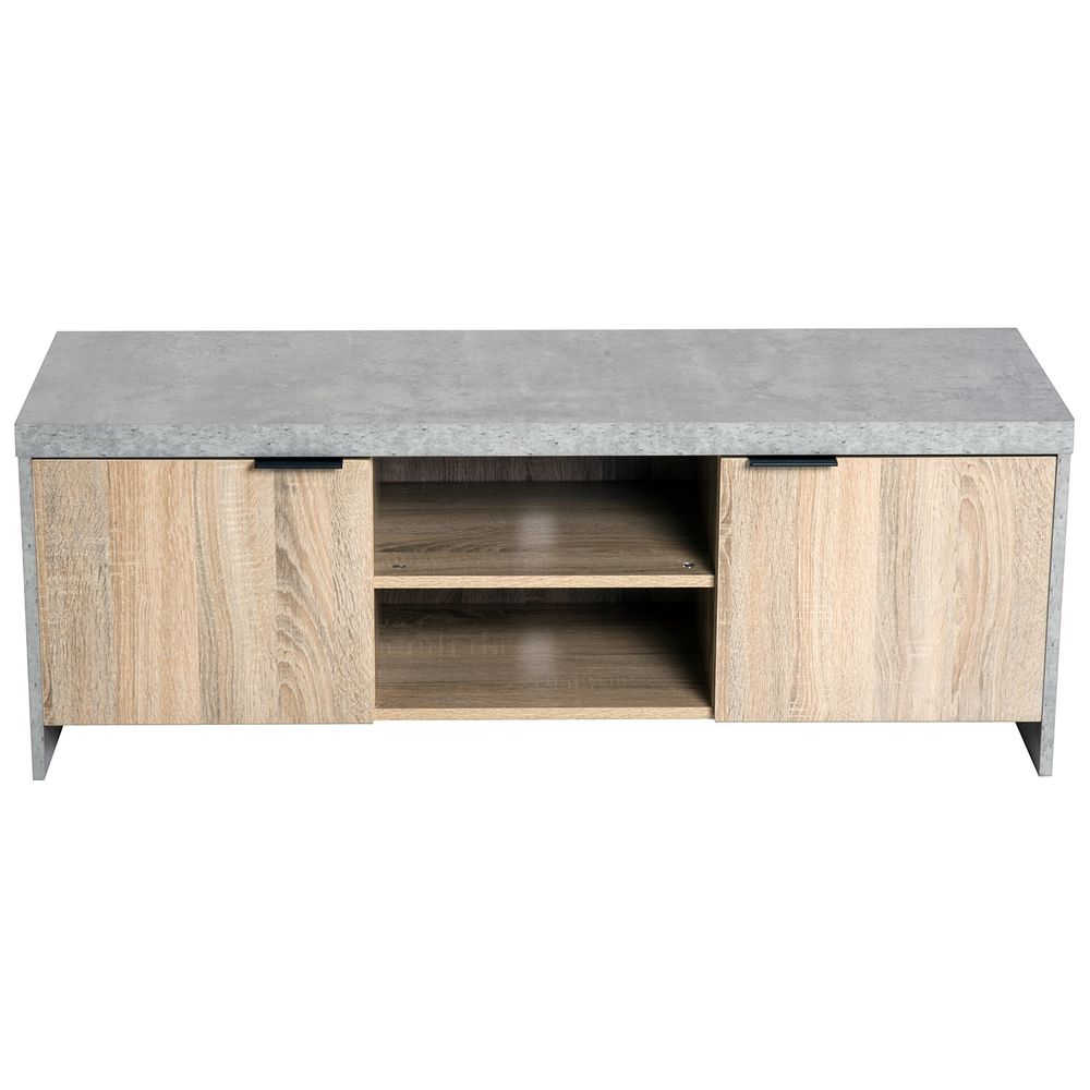 Modern Grey Wooden TV Stand & Media Center with Storage & Cable Management