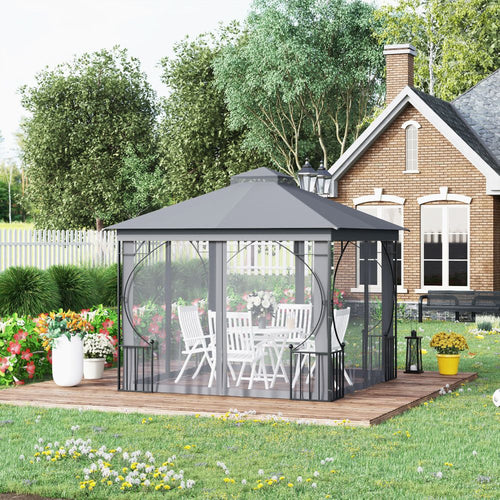 Outsunny 3x3m Light Grey Gazebo Canopy - UV Protection & Rain Shelter for Patio