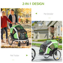 Load image into Gallery viewer, 2-in-1 Dog Bicycle Trailer &amp; Stroller - Foldable Pet Carrier in Green
