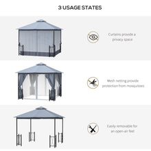Load image into Gallery viewer, Elegant 4x3.35m Metal Gazebo with Dual Roof, Privacy Curtains &amp; Bug Netting
