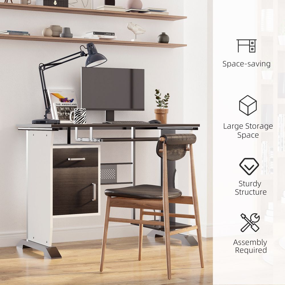 Stylish Compact Wooden Computer Desk with Keyboard Tray & Storage Drawers