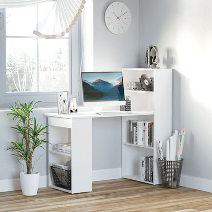 Modern White Computer Desk with Bookshelf – Stylish & Space-Saving Workstation