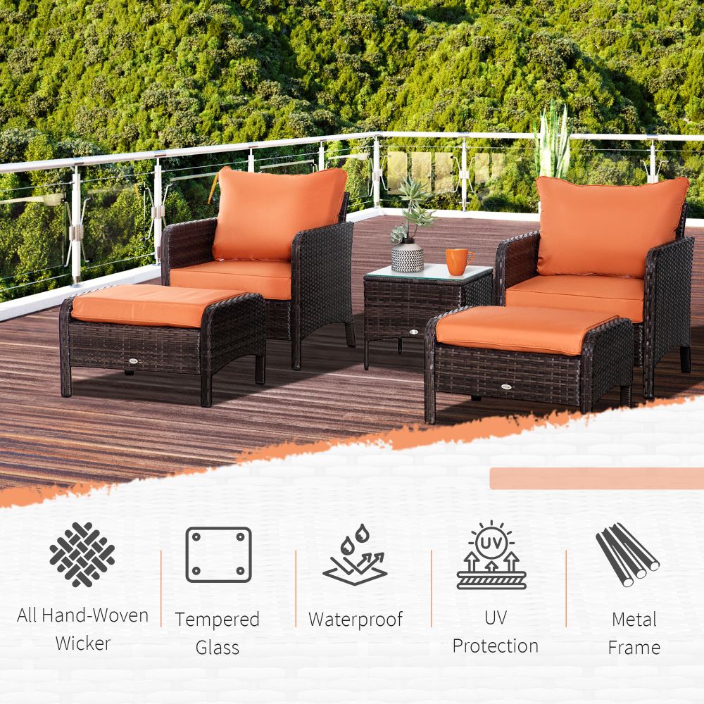 Elegant 2-Seater Rattan Garden Furniture Set with Glass Top Table - Brown