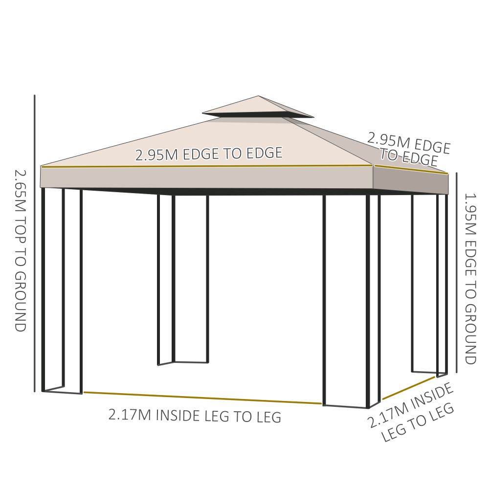 Outsunny 3x3m Metal Gazebo: Elegant Sun Shade for Outdoor Parties & Relaxation