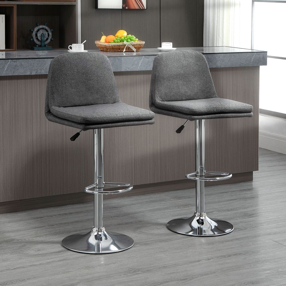 Comfort Plus: Set of 2 Adjustable Grey Swivel Kitchen Stools with Back Support