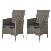 Load image into Gallery viewer, Stylish Grey Rattan 2-Seater Outdoor Dining Chairs with Cushions &amp; Armrests
