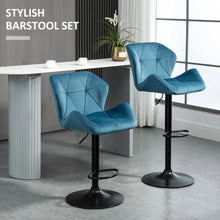 Load image into Gallery viewer, Elegant Velvet Bar Stools Set of 2 – Stylish Metal Frame, Luxurious Comfort

