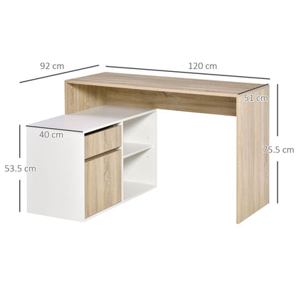 Space-Saving L-Shaped Oak & White Computer Desk with Storage Solutions