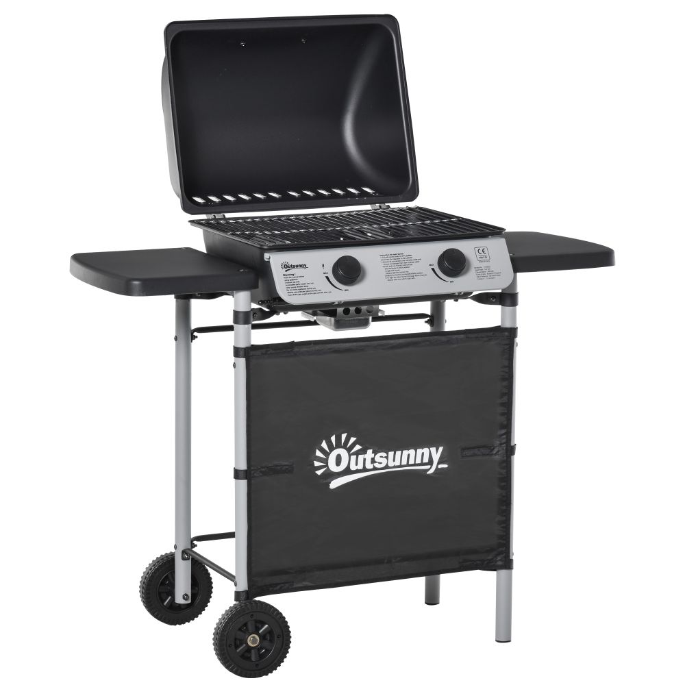 Versatile 2-Burner Gas BBQ Grill with Extension Tables & Wheels - Perfect for Outdoor Feasts!