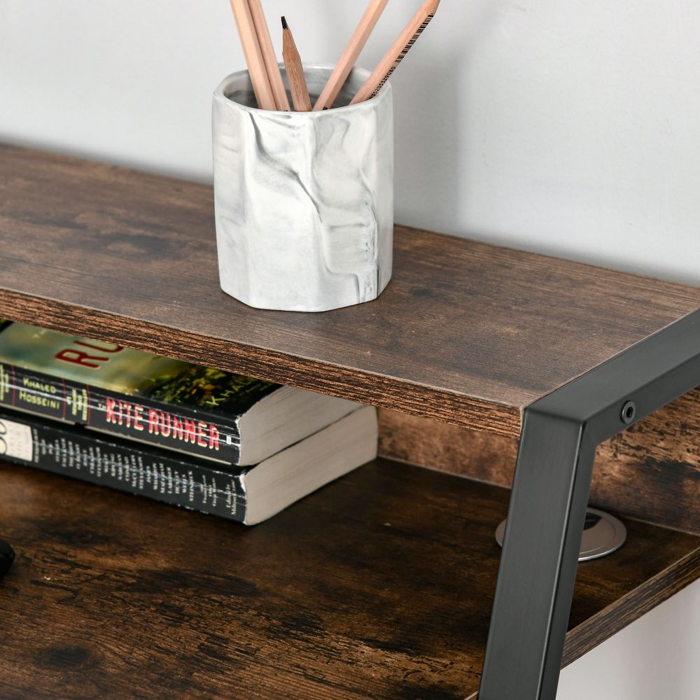 Rustic Brown Writing Desk & Workstation with Storage Shelf - Minimalist Elegance
