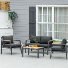 Load image into Gallery viewer, Stylish 4-Piece Grey Garden Sofa Set with Cozy Cushions &amp; Modern Coffee Table
