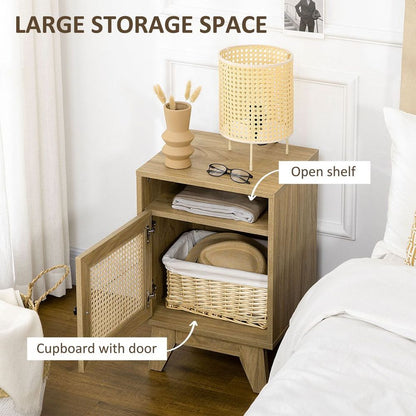 Chic Rattan Nightstand: Stylish Bedside Table with Storage & Natural Touch