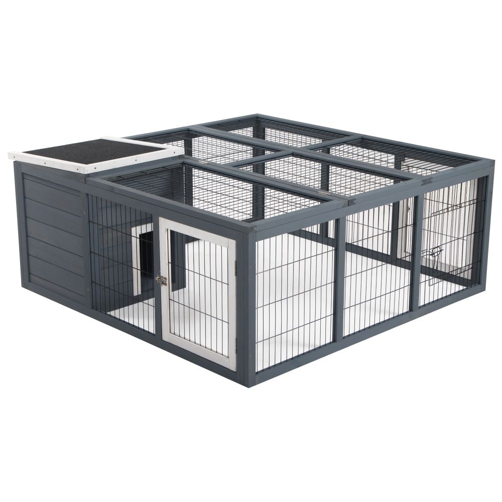 Cozy PawHut Guinea Pig Hutch with Open Roof & Spacious Run - Safe Play Space!