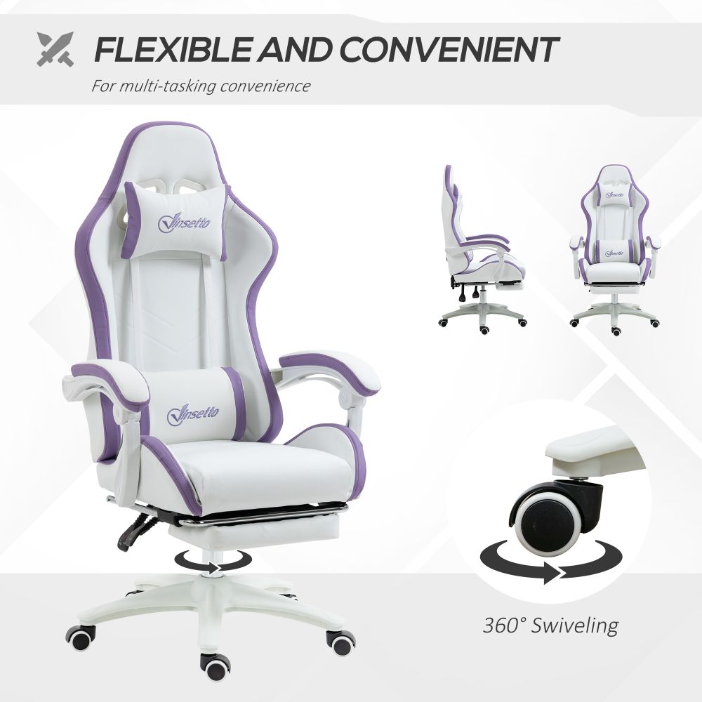 Vinsetto Purple Racing Gaming Chair with Recline & Footrest for Ultimate Comfort