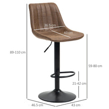 Load image into Gallery viewer, Retro Microfibre Tub Bar Stools - Set of 2 with Adjustable Metal Frames
