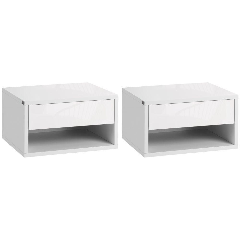 Dual Floating Bedside Tables with Drawers - Space-Saving Wall-Mounted Design