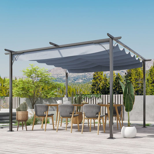 Versatile 3.5M Metal Pergola Gazebo with Easy Retractable Canopy – Grey Steel
