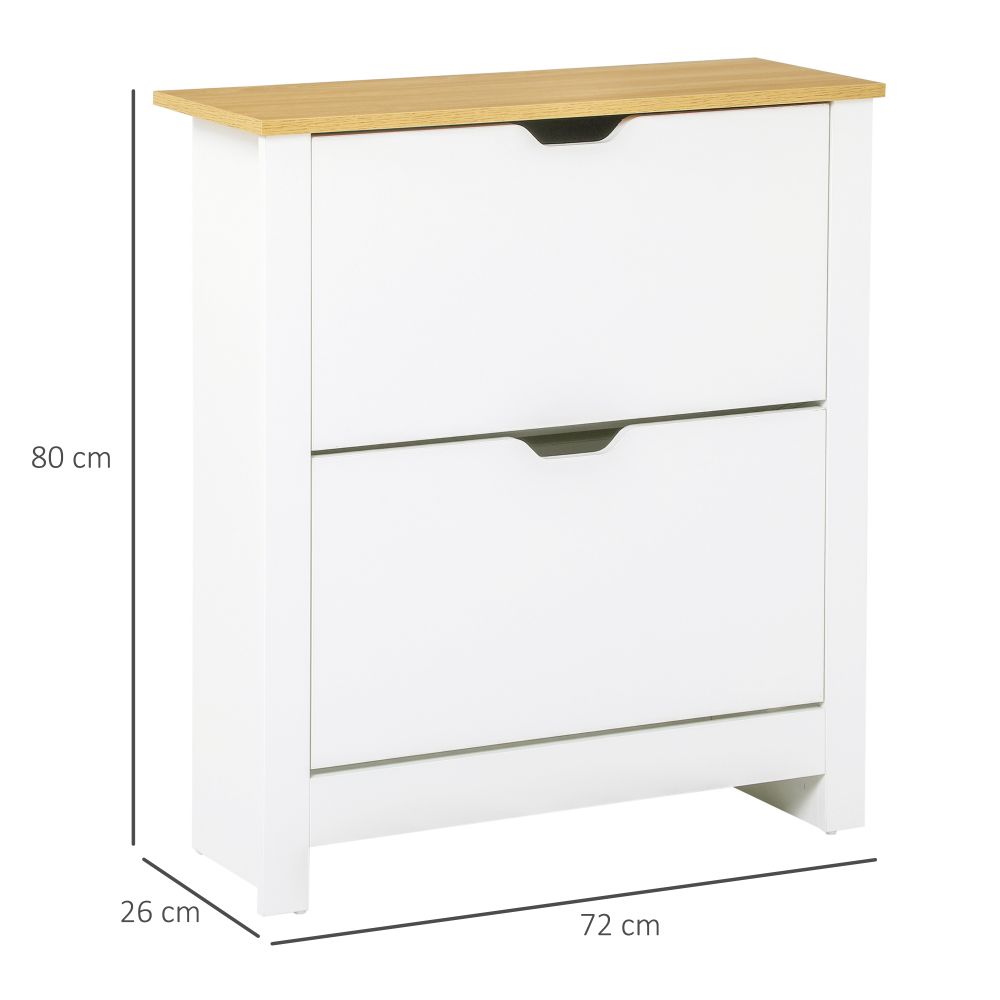 Stylish HOMCOM 12-Pair Shoe Storage Cabinet with 4 Shelves & 2 Drawers - White