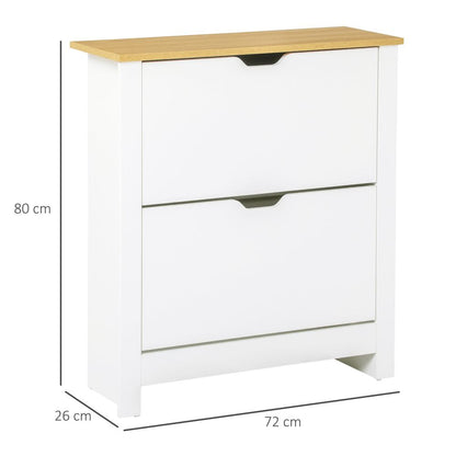Stylish HOMCOM 12-Pair Shoe Storage Cabinet with 4 Shelves & 2 Drawers - White
