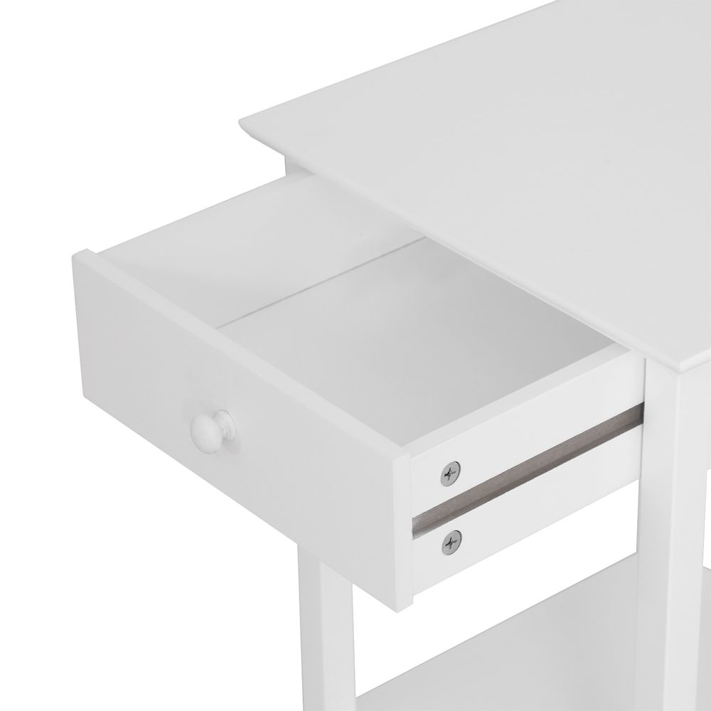 Elegant White Wooden Nightstand with Drawer & Shelf – Versatile Home Storage