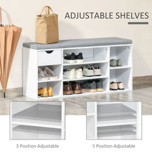 Load image into Gallery viewer, Stylish HOMCOM Shoe Storage Bench with Cushion &amp; Adjustable Shelves - White/Grey
