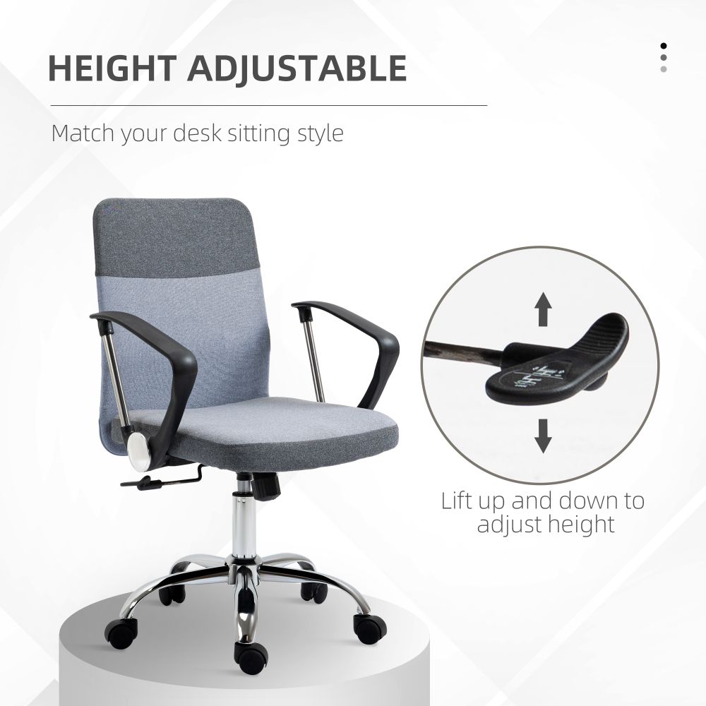Vinsetto Ergonomic Swivel Desk Chair - Stylish Grey Linen with Rocking Function