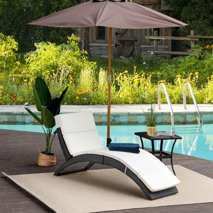 Ergonomic Rattan Sun Lounger with Cushion - Foldable Garden Recliner Chair