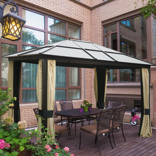 Elegant 3x3.6m Brown/Beige Garden Party Gazebo with UV Resistant Roof