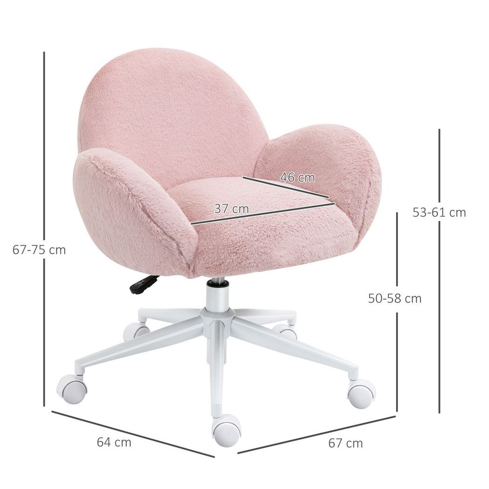 Cozy Pink Fluffy Office Chair with Backrest & Armrests - Perfect for Home Workspace!