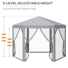 Load image into Gallery viewer, Versatile 3x3m Hexagonal Pop-Up Gazebo with Insect Mesh &amp; Roller Bag – Grey
