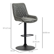 Load image into Gallery viewer, HOMCOM Adjustable Bar Stools Set of 2 - 360° Swivel Grey Faux Leather Chic
