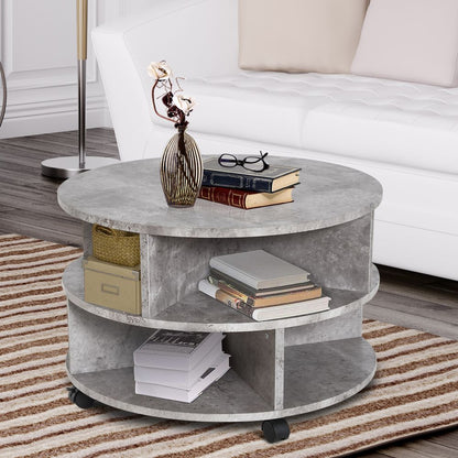 Modern 2-Tier Rolling Coffee Table - Stylish Cement Design & Versatile Storage