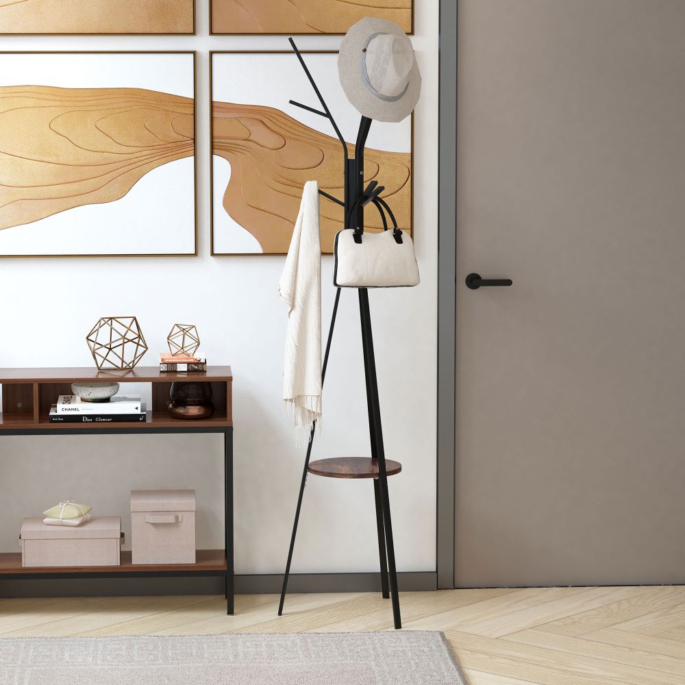 Stylish 180cm Metal Coat Rack & Shelf - 9 Hooks for Hats, Scarves & More!