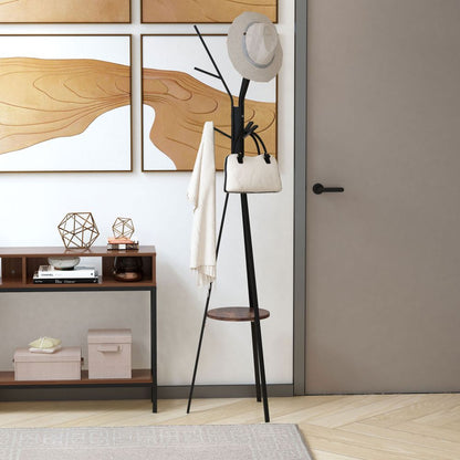 Stylish 180cm Metal Coat Rack & Shelf - 9 Hooks for Hats, Scarves & More!