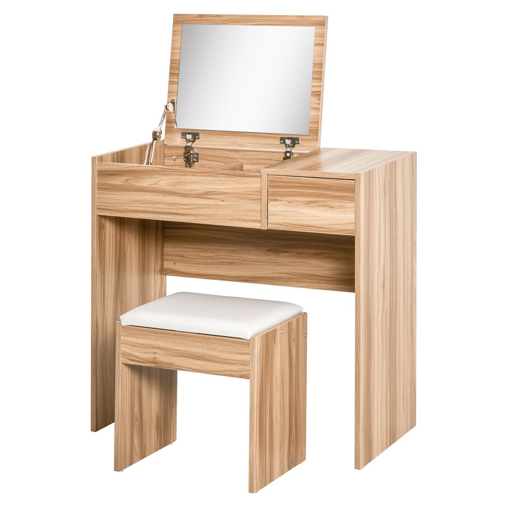 Elegant Multi-Functional Dressing Table Set with Padded Stool & Hidden Storage