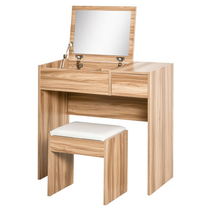 Elegant Multi-Functional Dressing Table Set with Padded Stool & Hidden Storage