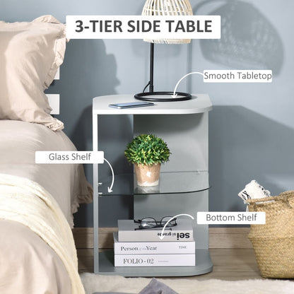 HOMCOM Modern Three-Tier Corner Side Table with Storage - Stylish Grey Design