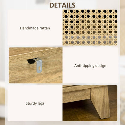 Chic Rattan Nightstand: Stylish Bedside Table with Storage & Natural Touch