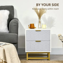 Load image into Gallery viewer, Elegant Art Deco Bedside Table with 2 Drawers &amp; Steel Frame - Chic Storage Solution
