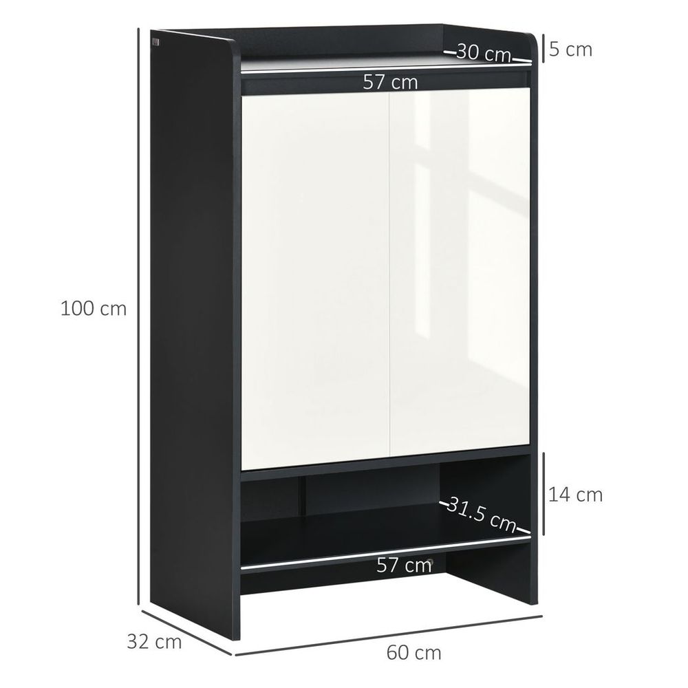 Glossy-Matte Modern Shoe Cupboard with Adjustable Shelves & Open Display Space