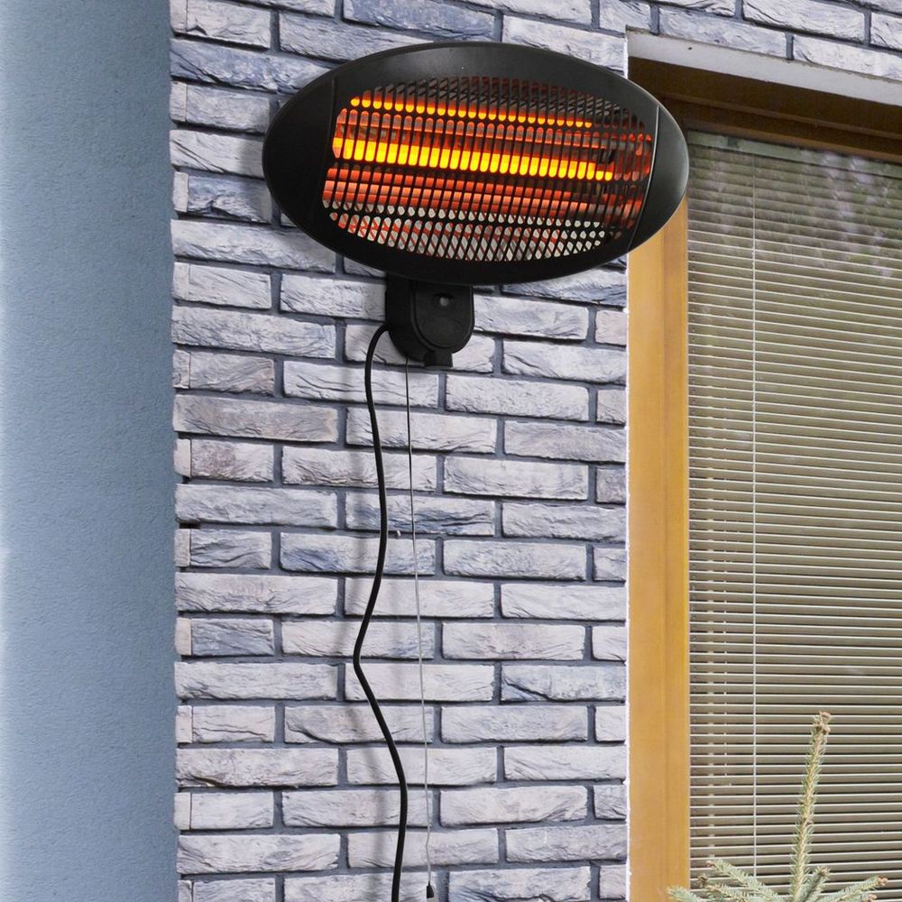 Outsunny 2kW Wall-Mount Patio Heater - 3 Power Settings for Cozy Outdoor Spaces