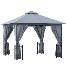 Load image into Gallery viewer, Elegant 4x3.35m Metal Gazebo with Dual Roof, Privacy Curtains &amp; Bug Netting
