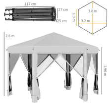 Load image into Gallery viewer, Hexagonal 3.2m Pop-Up Gazebo with Mesh Walls &amp; Carry Bag - Light Grey Comfort
