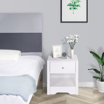 Elegant White Bedside Table with Drawer & Storage - Versatile Home Accent