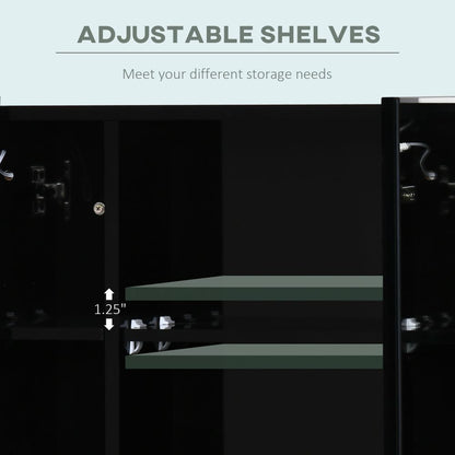 LED Illuminated High Gloss Black Bathroom Mirror Cabinet with Adjustable Shelves