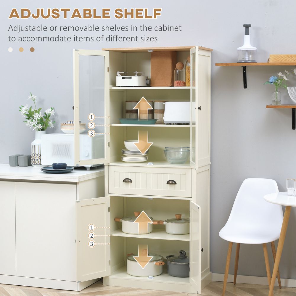 Elegant 5-Tier Kitchen Cupboard with Adjustable Shelves - Cream Finish